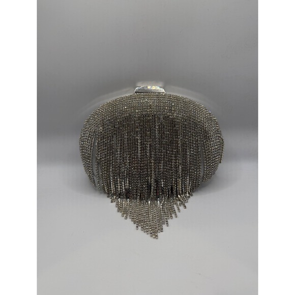 Olga Berg Handbags - Olga Berg Silver Rhinestone Tassel Clutch Bag (missing a few gems see pics)